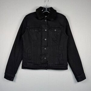 UNIVERSAL THREAD Sherpa Lined Trucker Jean Jacket XS Black Faux‎ Fur Collar